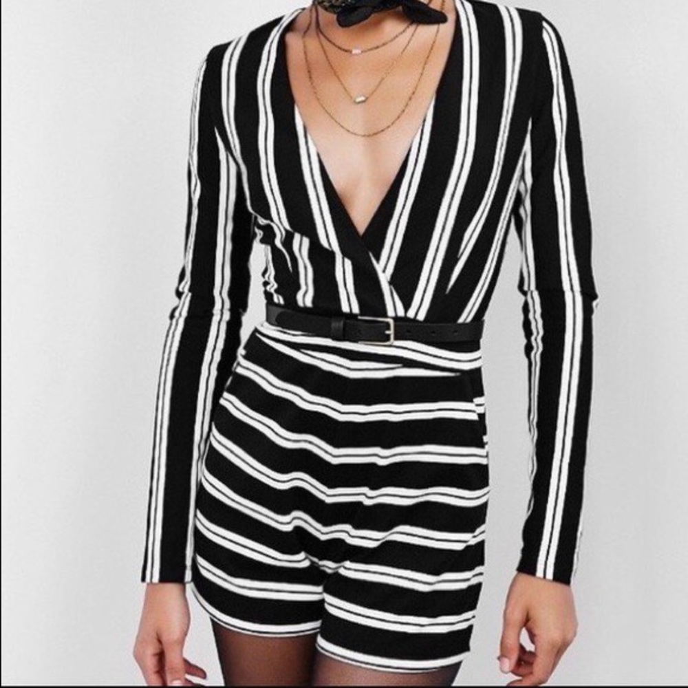 NWT silence + noise black + white striped romper